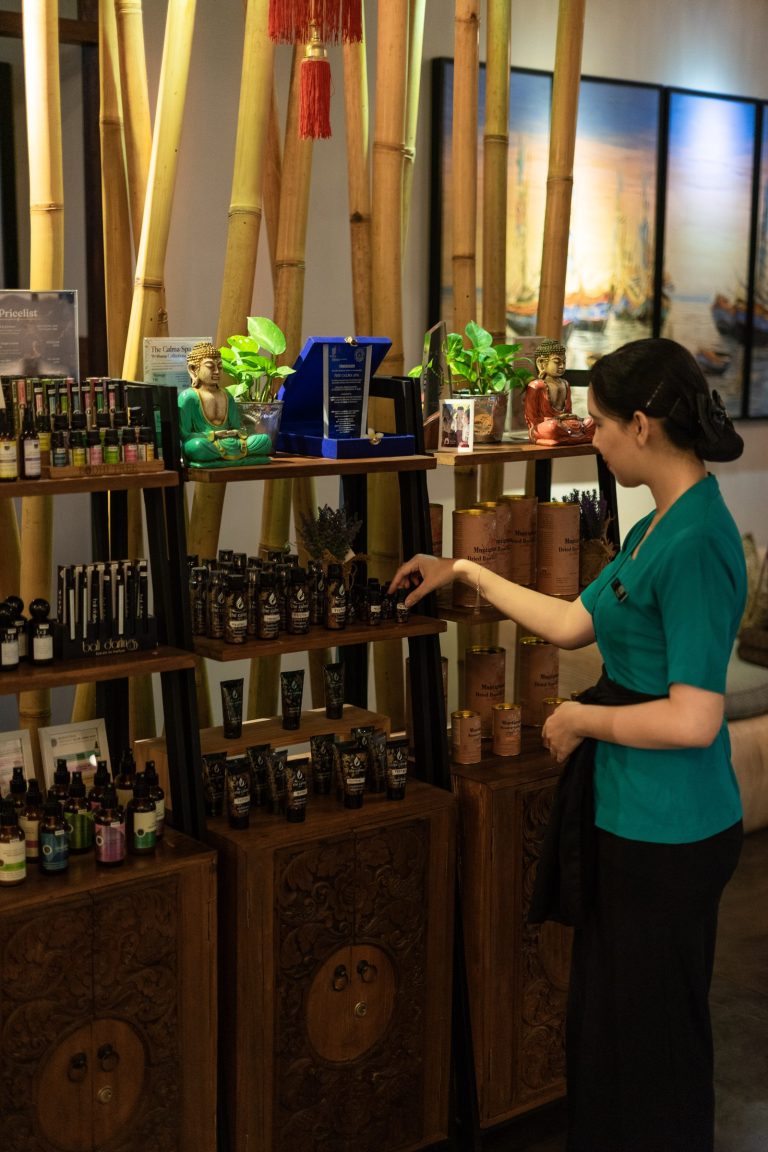 Spa boutique with oils and scrubs for sale
